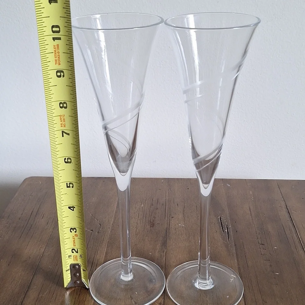 Glass Champagne Toasting Flutes Stemware Ribbon Design